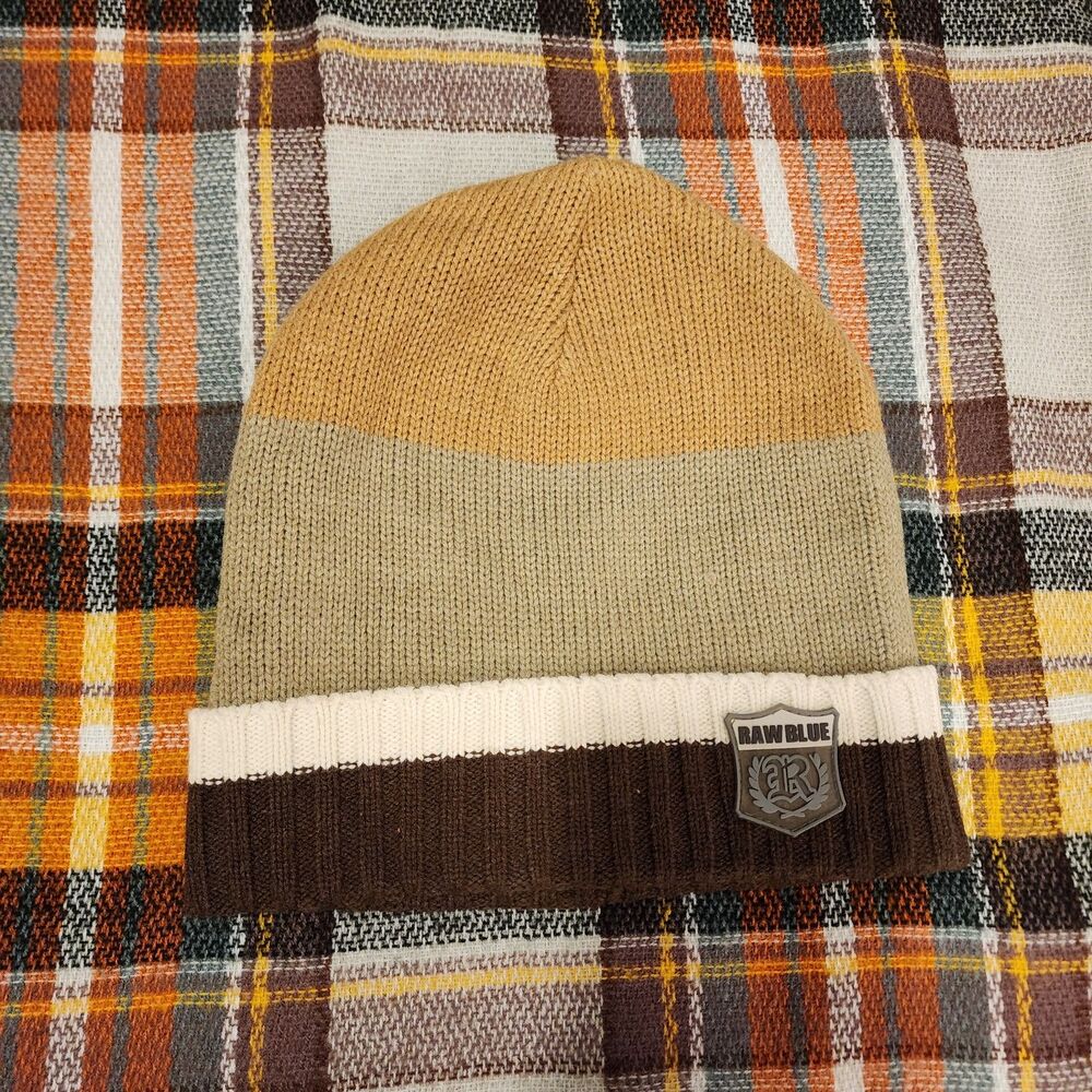 Vintage Raw Blue Men's Colorblock Knit Beanie.